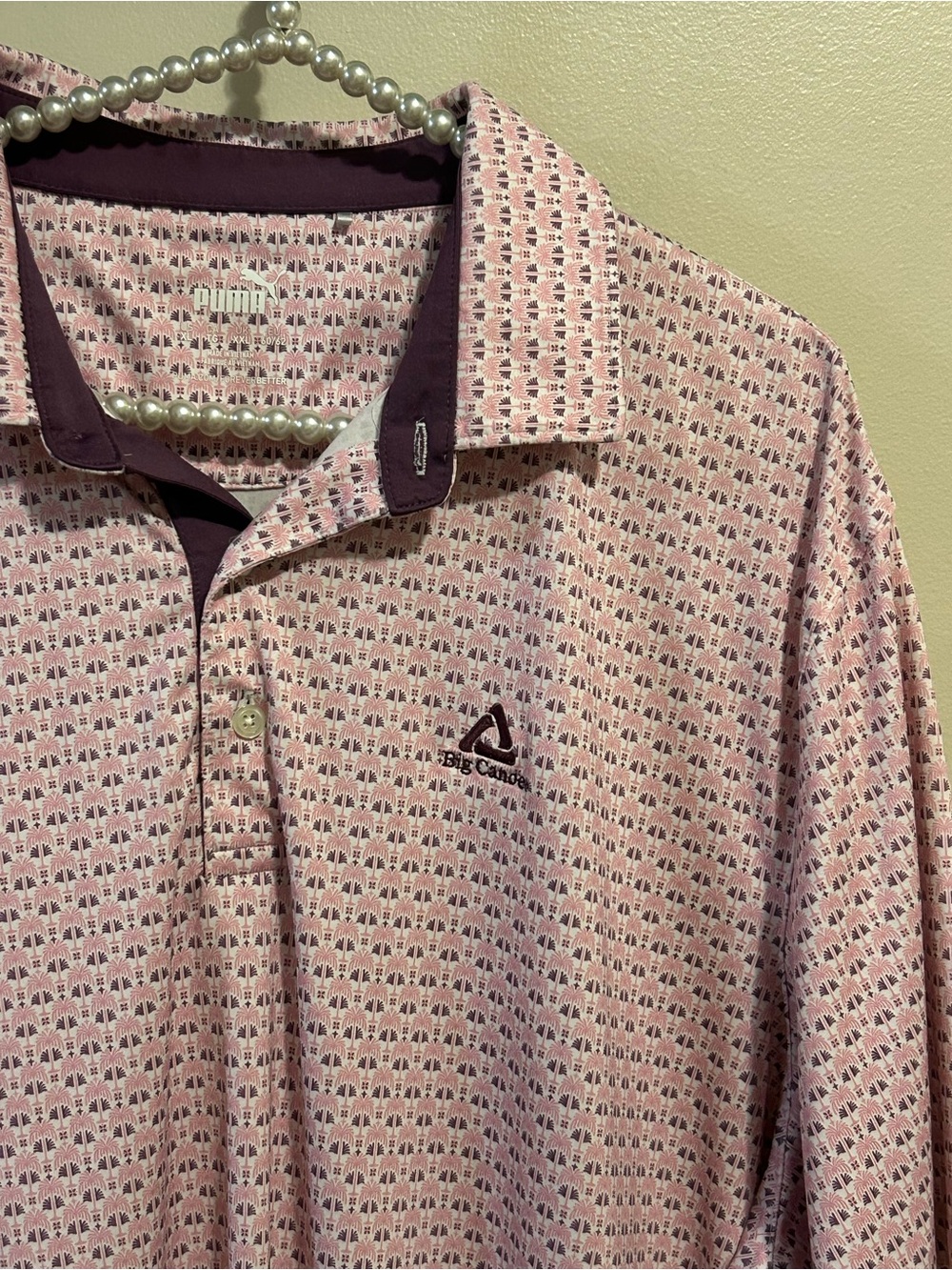Puma Golf Polo Shirt Mens XL Big Canoe GA Pink Palm Tree Tropical Print MATTR